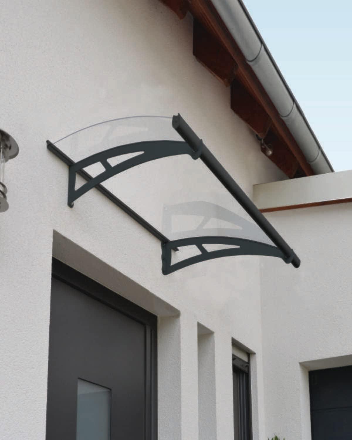 Modern Black and Clear Polycarbonate Door Awning with Metal Frame