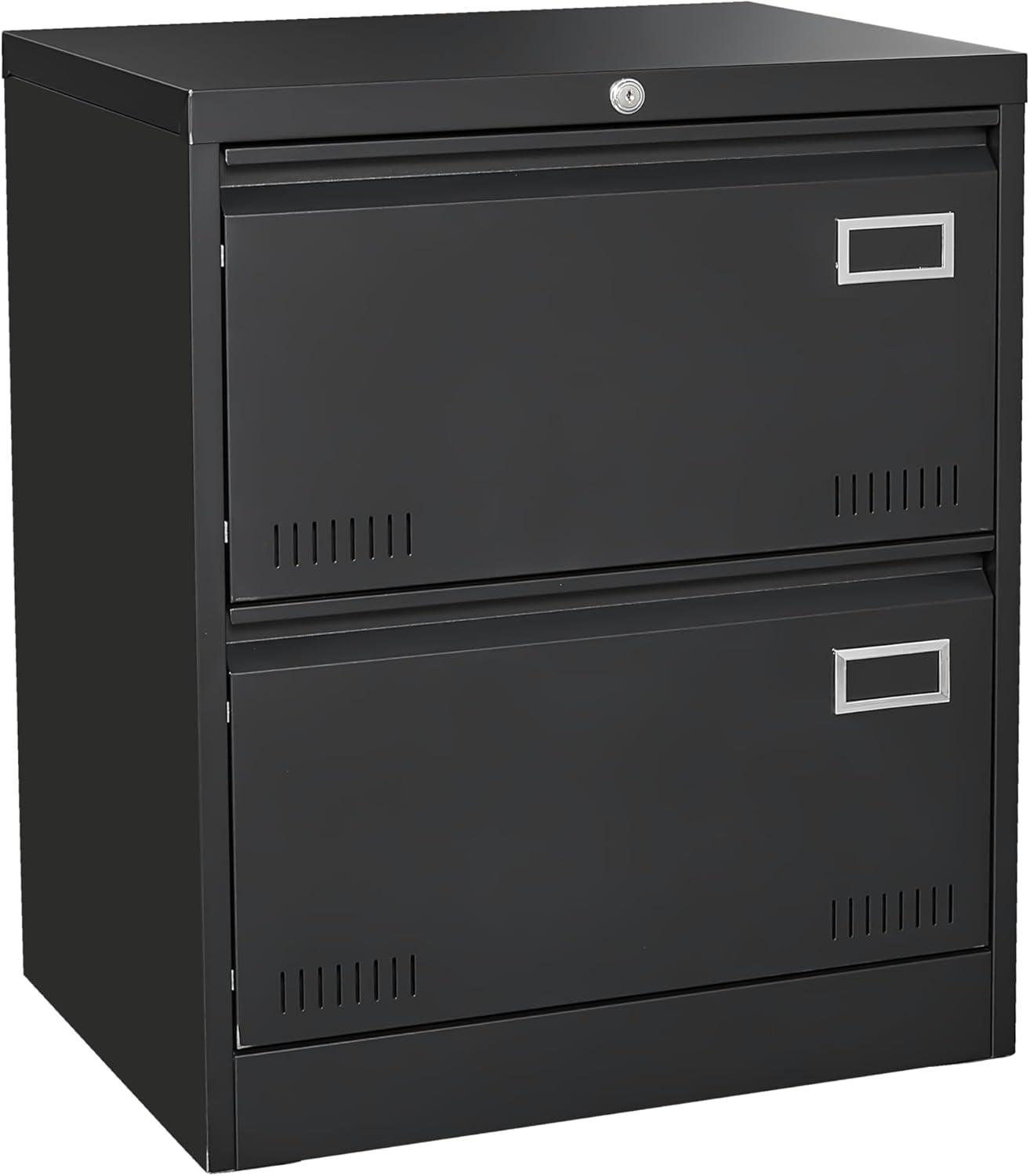 Metal Filing Cabinet 2 Drawer, Metal Lateral File Cabinet with Lockfor Home Office, Heavy Duty Office Steel Filing Cabinet for Legal/Letter/A4/F4