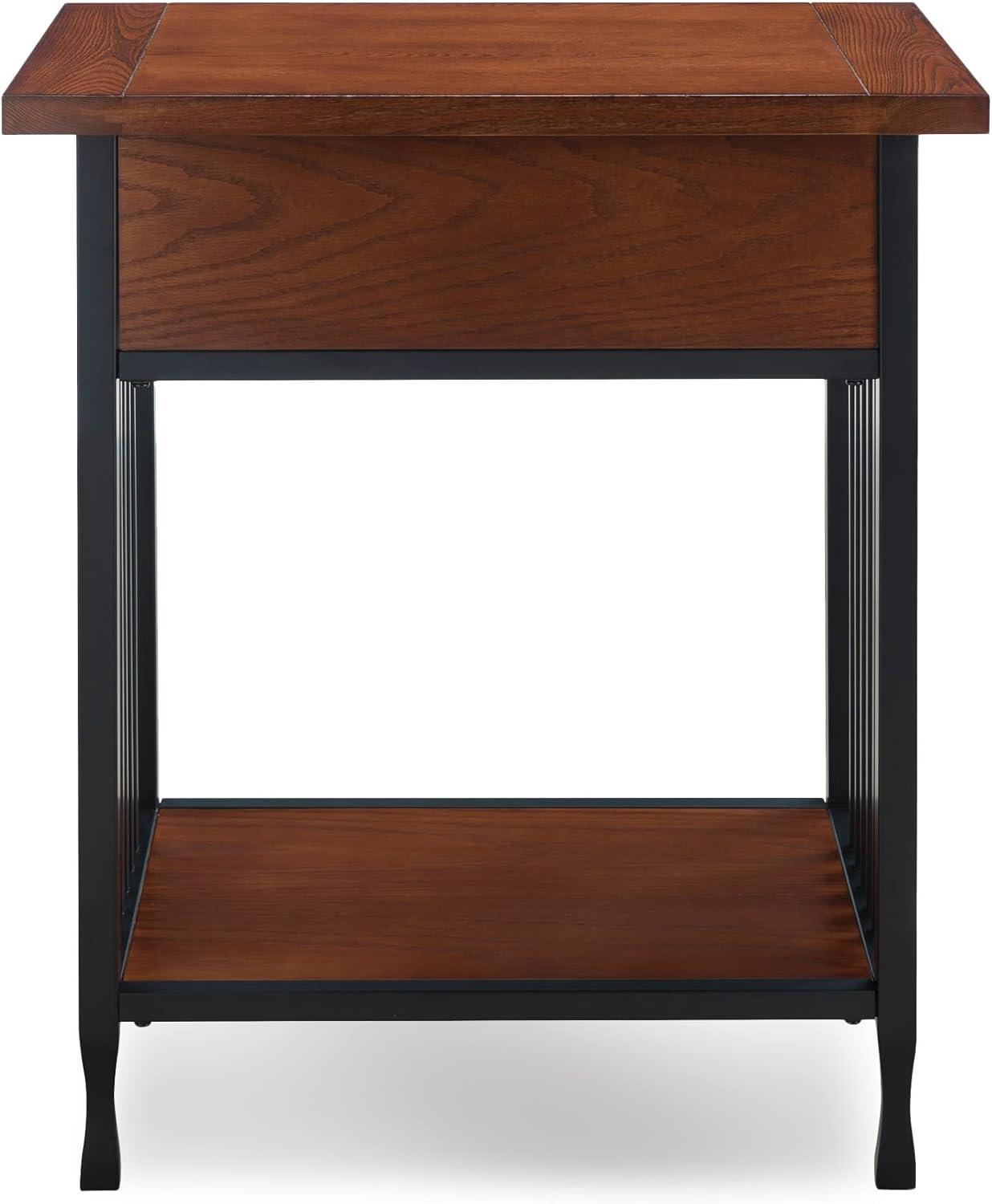 Mission Oak and Matte Black Metal 1-Drawer Nightstand