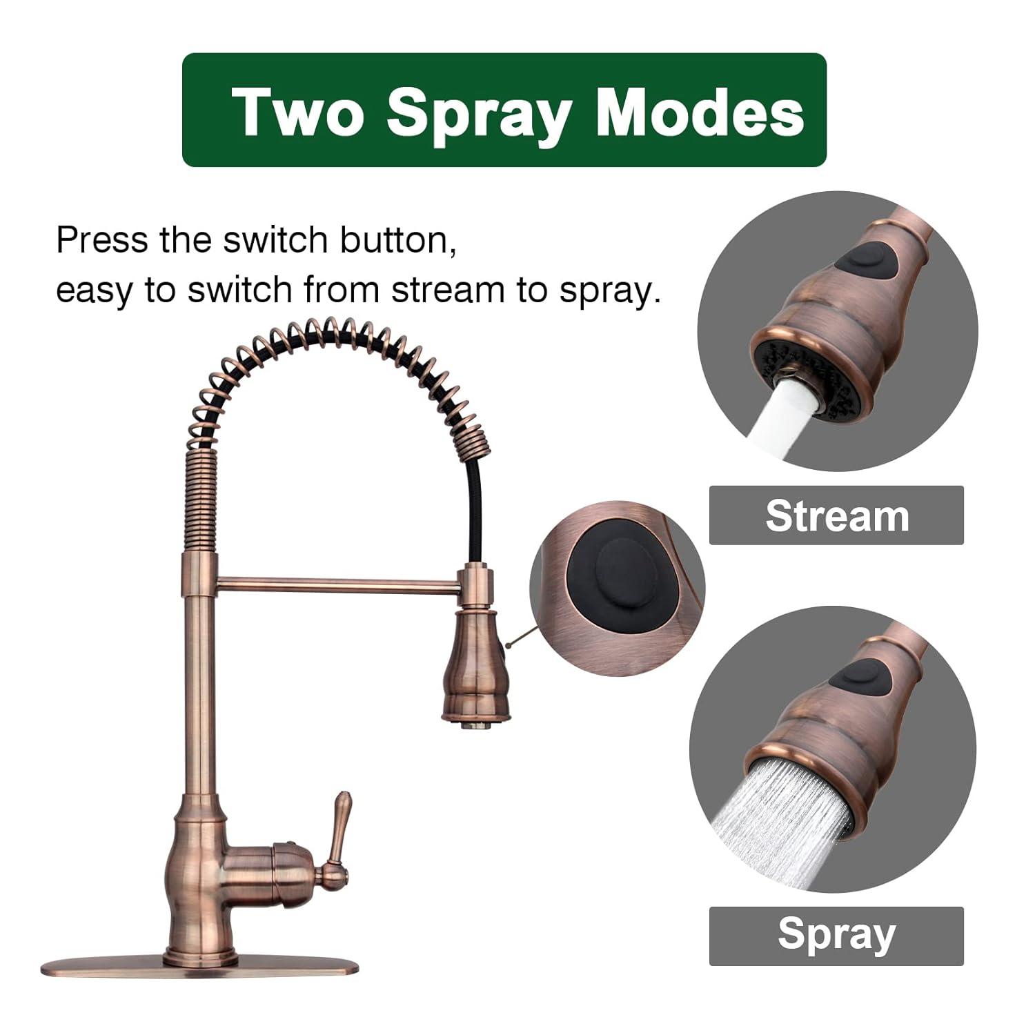 Akicon Pre-Rinse Spring Kitchen Faucet, Single Level with Pull Down Sprayer Copper Copper Finish