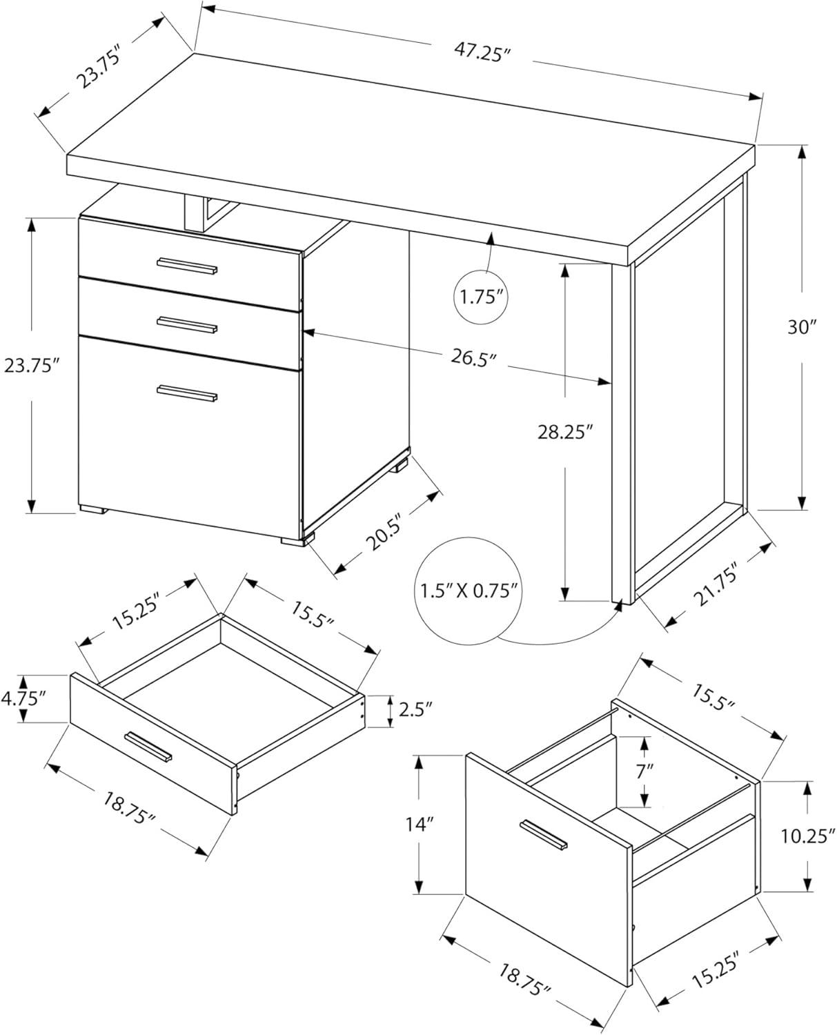 Monarch Specialties Computer Desk 3 Storage Drawers Left Or Right 48"L Reclaimed Look