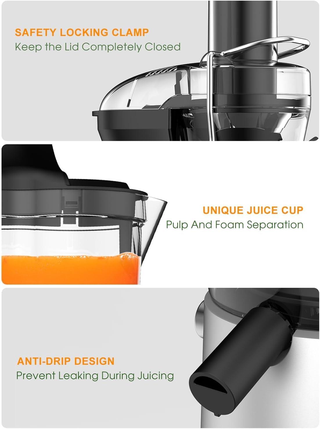 1200W Stainless Steel Centrifugal Juicer with Variable Speed and Pulp Receptacle