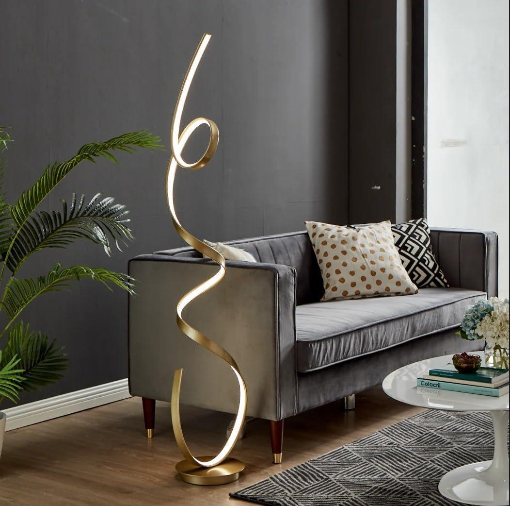 Sandy Gold Adjustable LED Floor Lamp with Sculptural Design