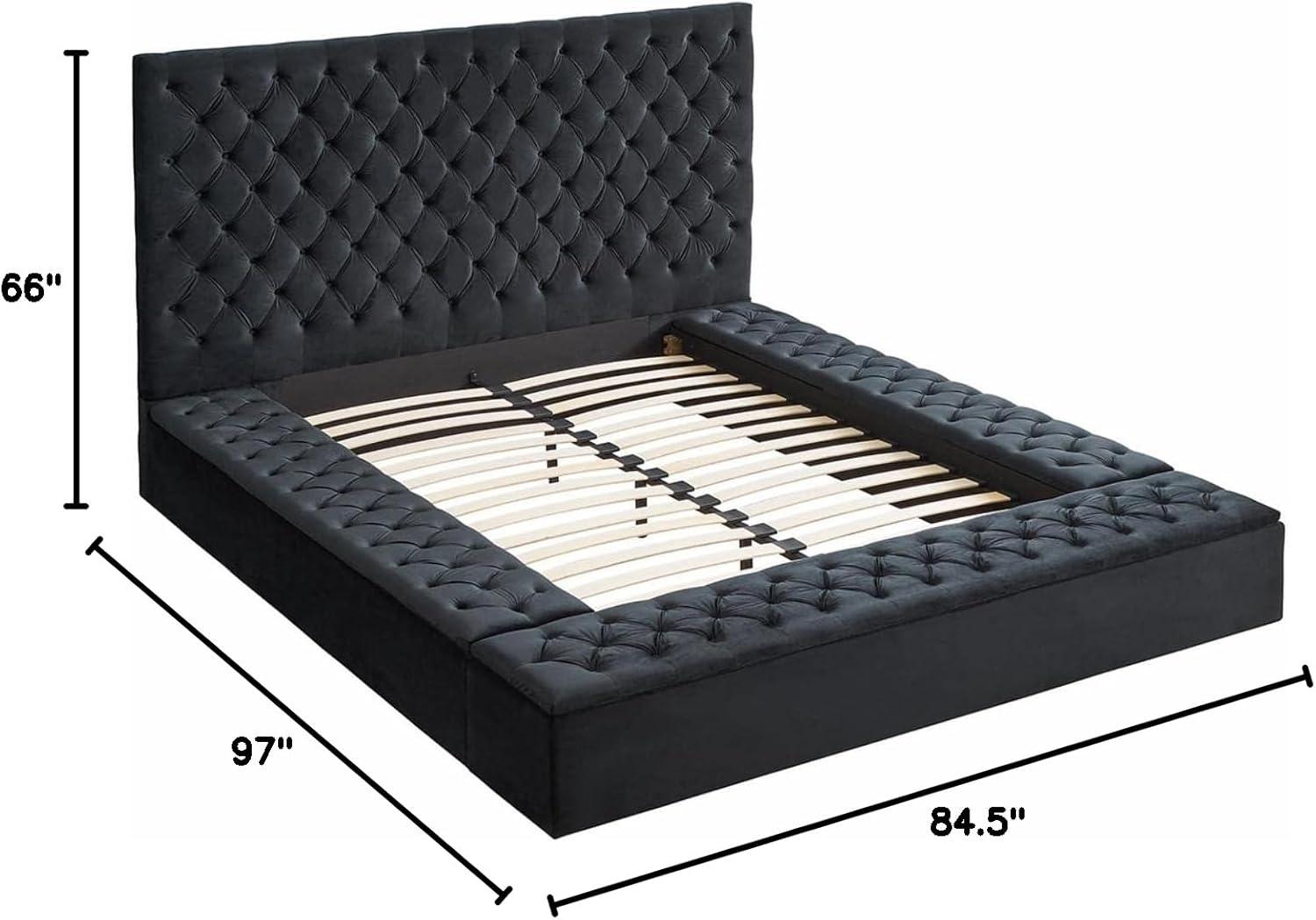 Better Home Products Cosmopolitan Cama Tamaño Queen con Plataforma Tapizada en Terciopelo en Negro
