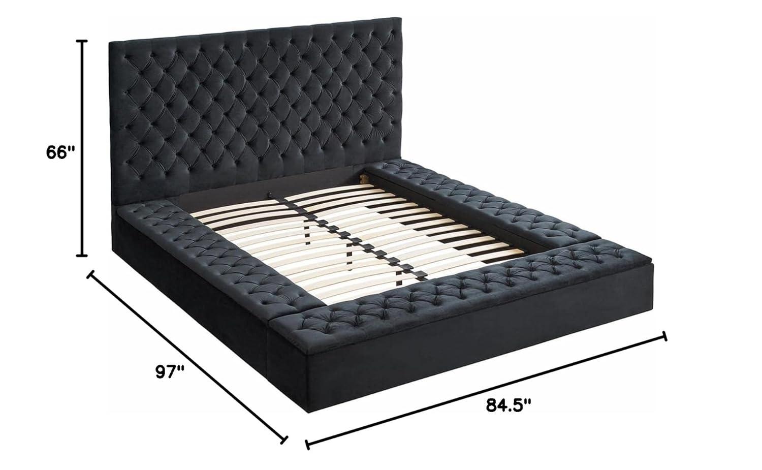 Better Home Products Cosmopolitan Cama Tamaño Queen con Plataforma Tapizada en Terciopelo en Negro