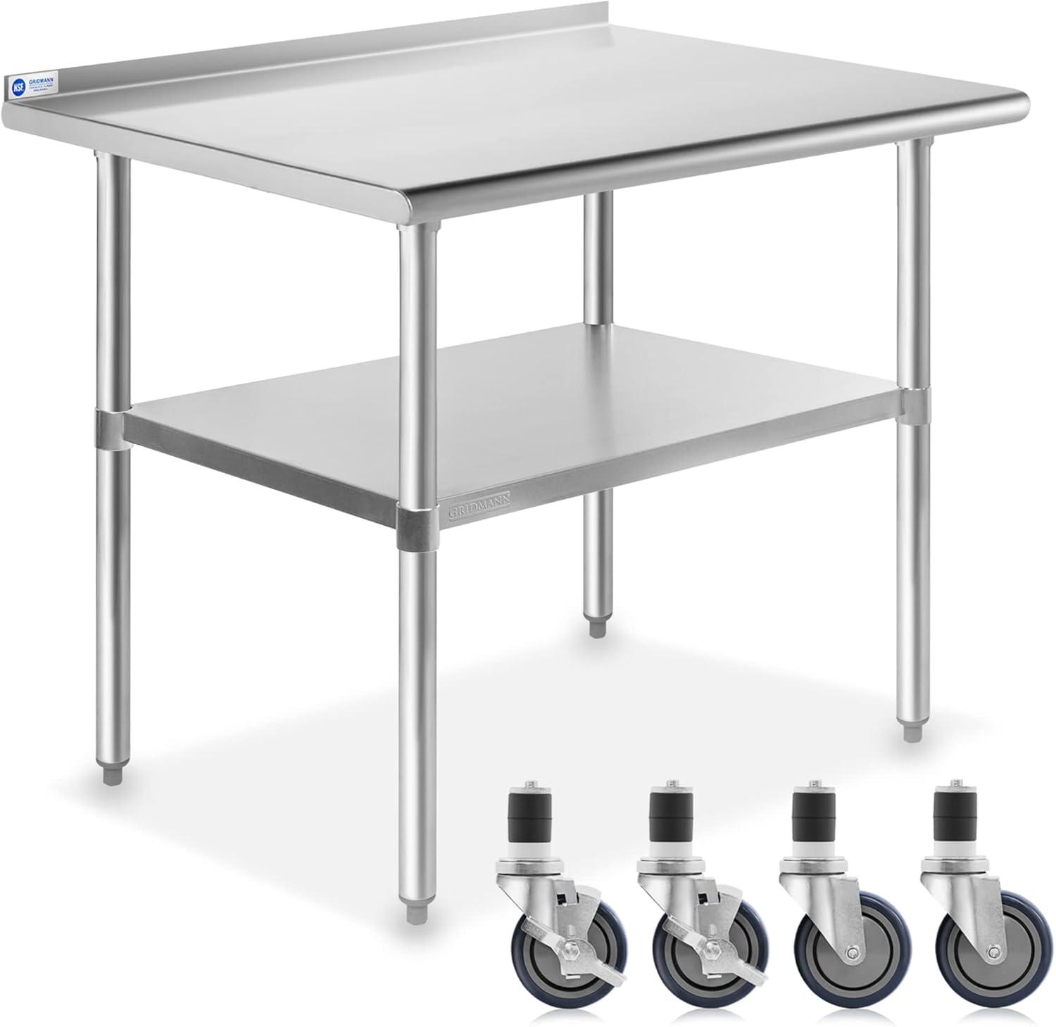 24" W x 39.5" H Stainless Steel Prep Table with Backsplash, Undershelf, and Caster Wheels