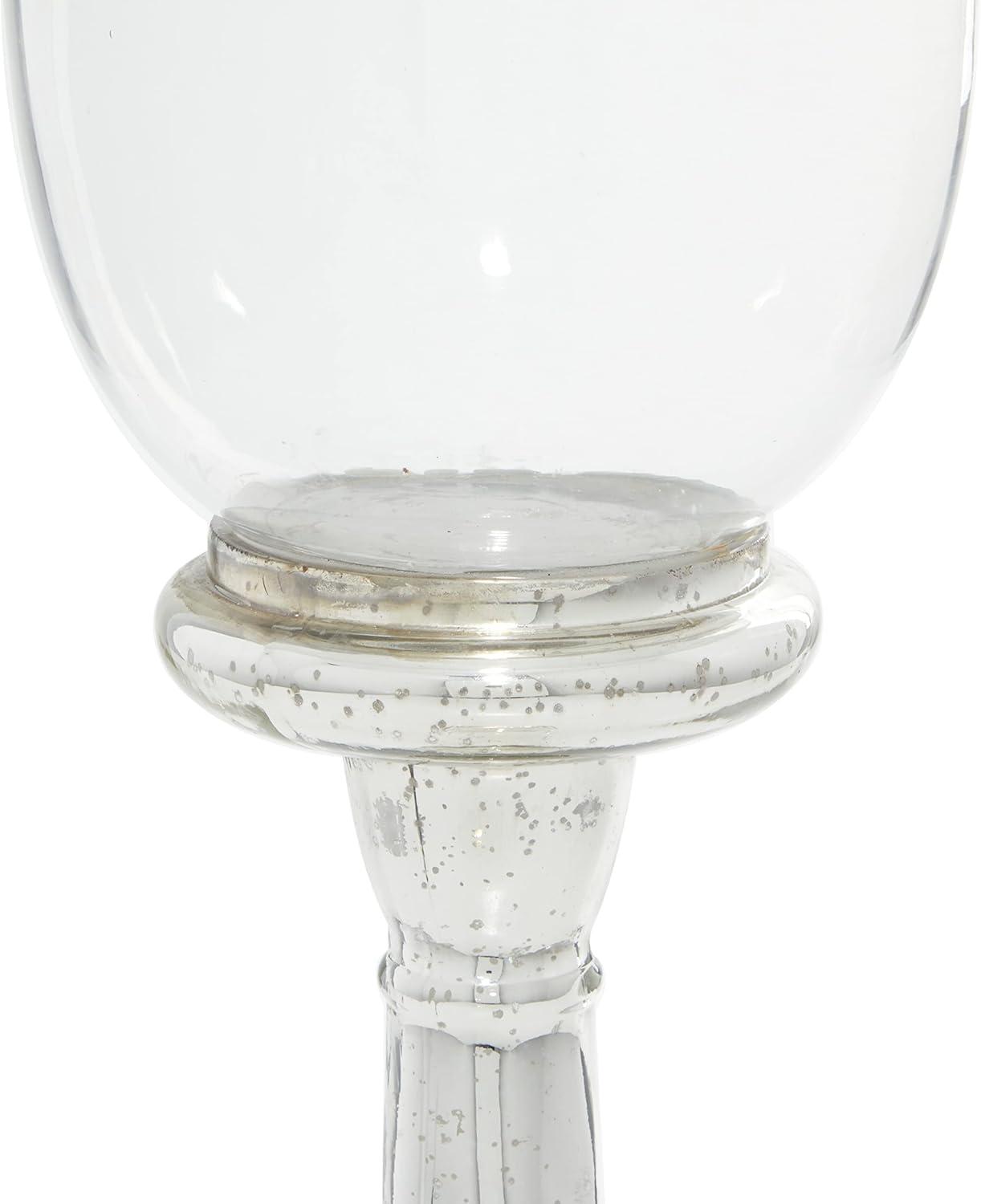 DecMode Silver Glass Handmade Turned Style Pillar Hurricane Lamp with Faux Mercury Glass Finish