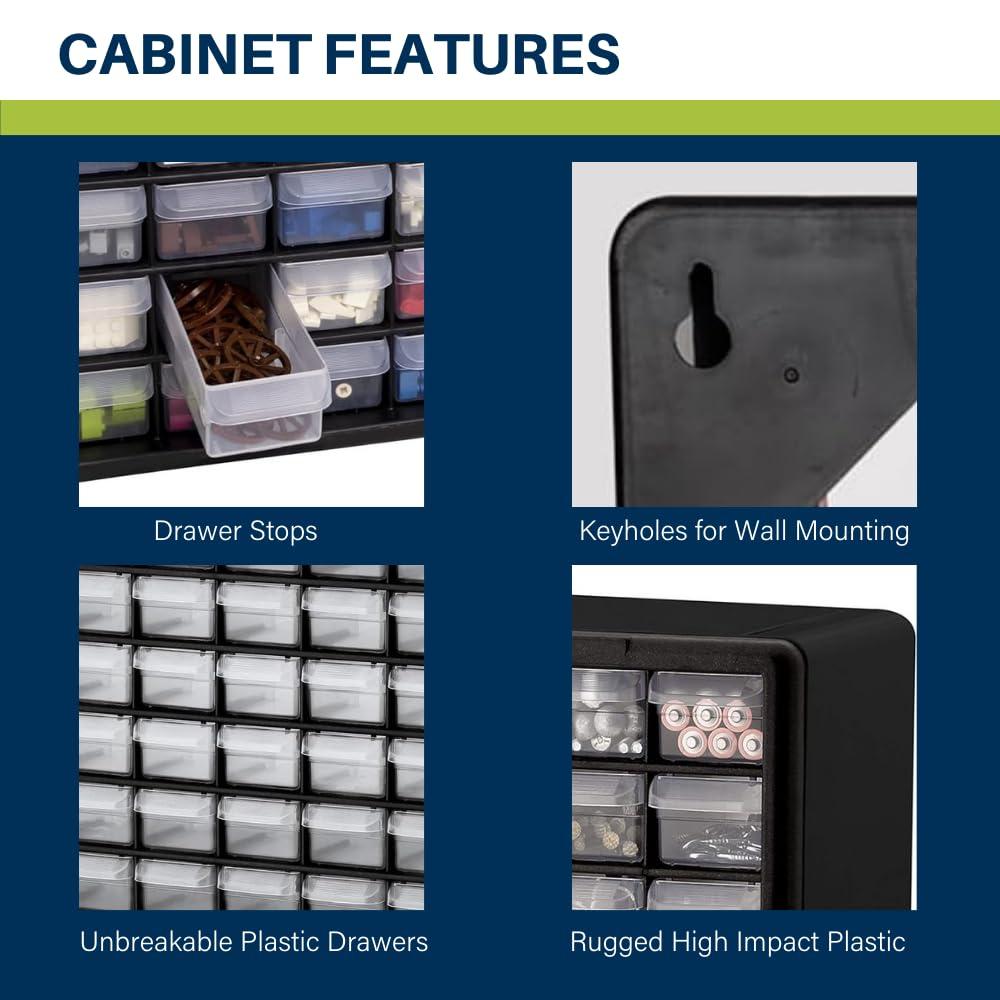 Akro-Mils 64 Drawer Plastic Cabinet Storage Organizer with Drawers for Hardware, Small Parts, Craft Supplies, Black