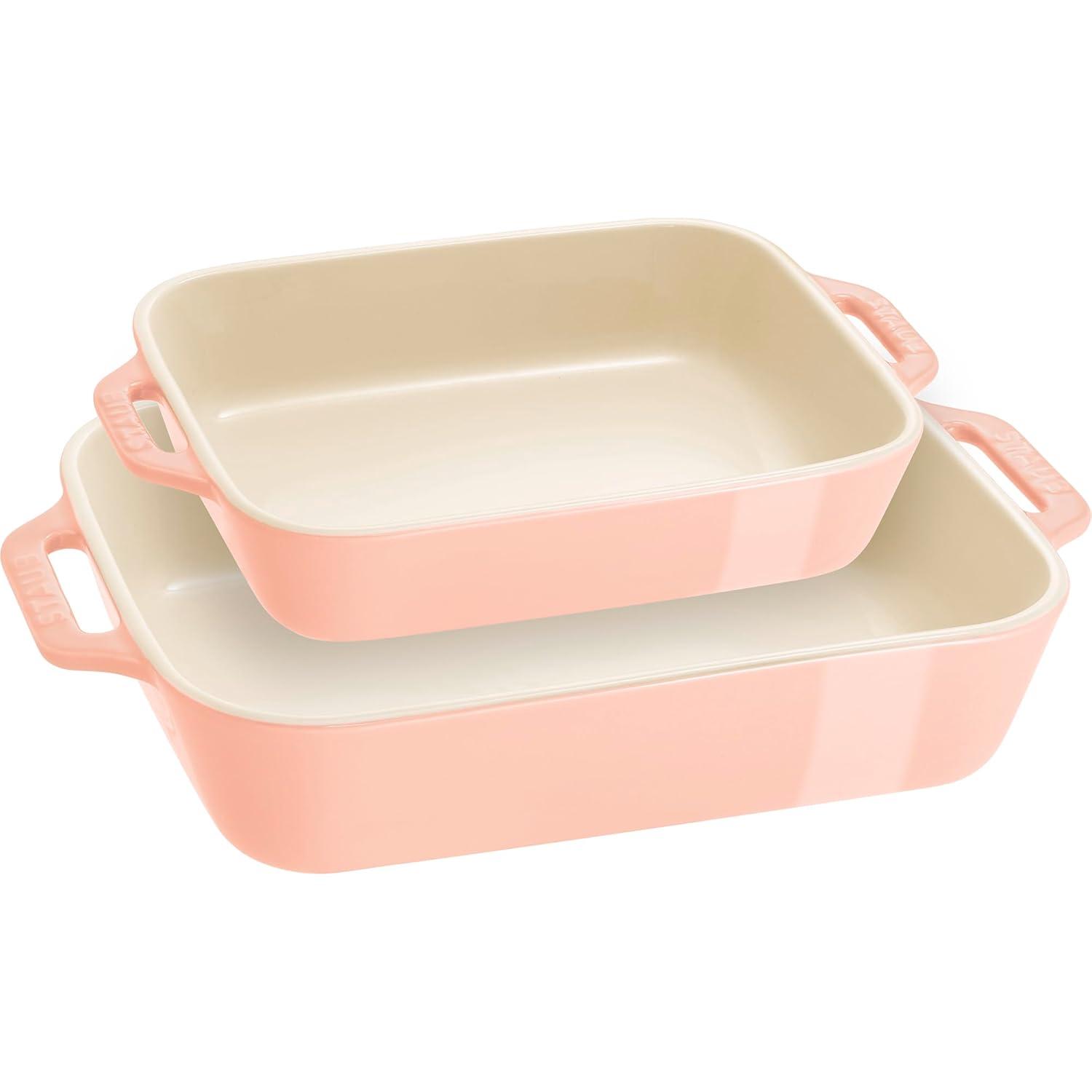 Staub Macaron Pastel Pink Rectangular Bakers, Set of 2