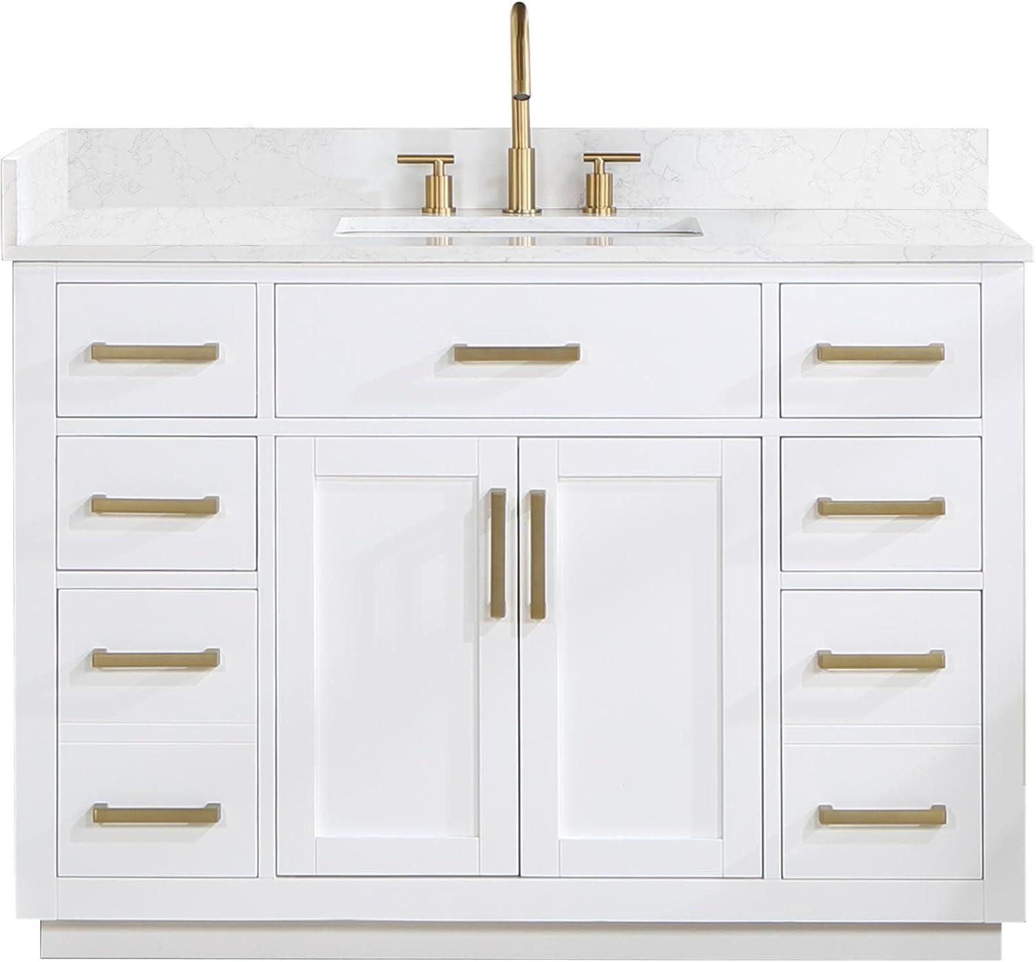 Gavino 48" Wood Vanity in White with Grain White Composite Stone Top no Mirror