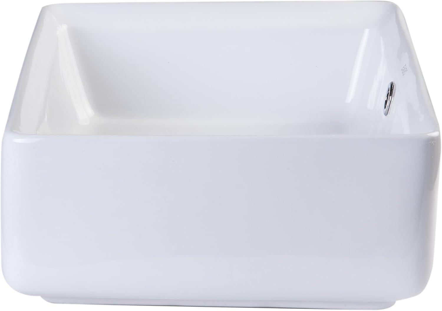 EAGO 14.125'' White Porcelain Rectangular Bathroom Sink with Overflow