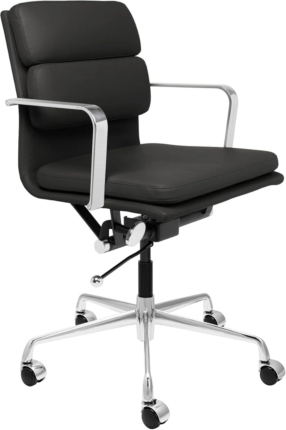 Black Faux Leather Mid-Century Modern Swivel Office Chair