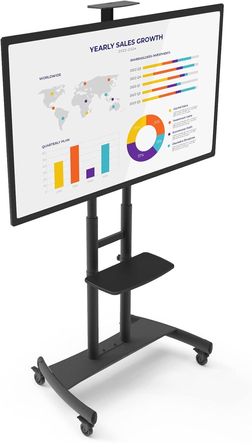 Black Adjustable Rolling TV Stand with Device Tray