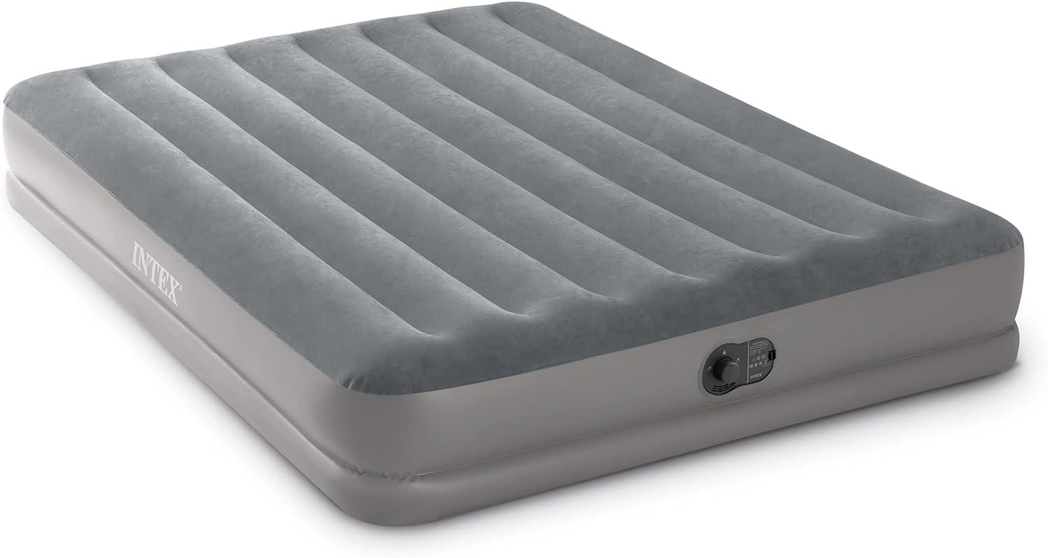 Queen Gray Fiber-Tech Air Mattress with Built-in Pump