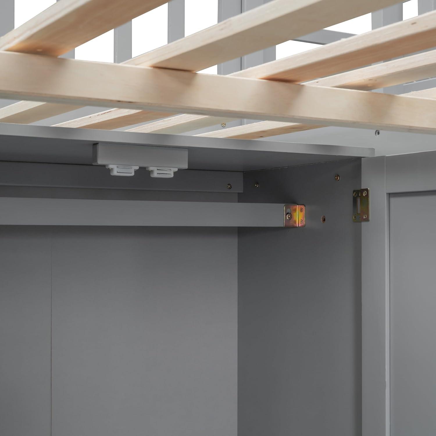 Bellemave Full Size Loft Bed with Stairs and Wardrobe, Wood Loft Beds Frame with Desk and Storage Drawers, Stairway Loft Bed for Kids, Teens & Adults（Gray）