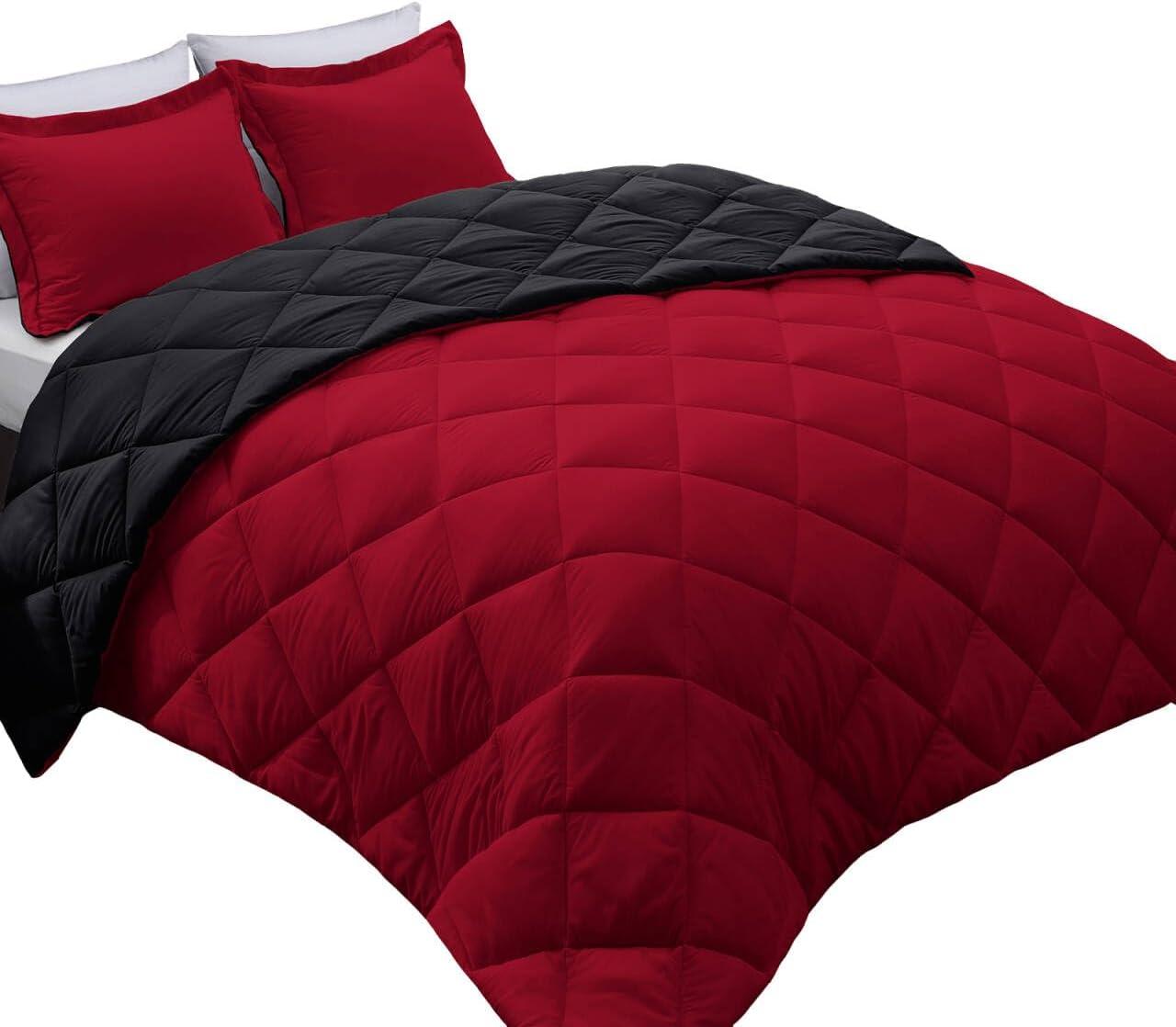 Queen Red and Black Reversible Down Alternative Comforter Set