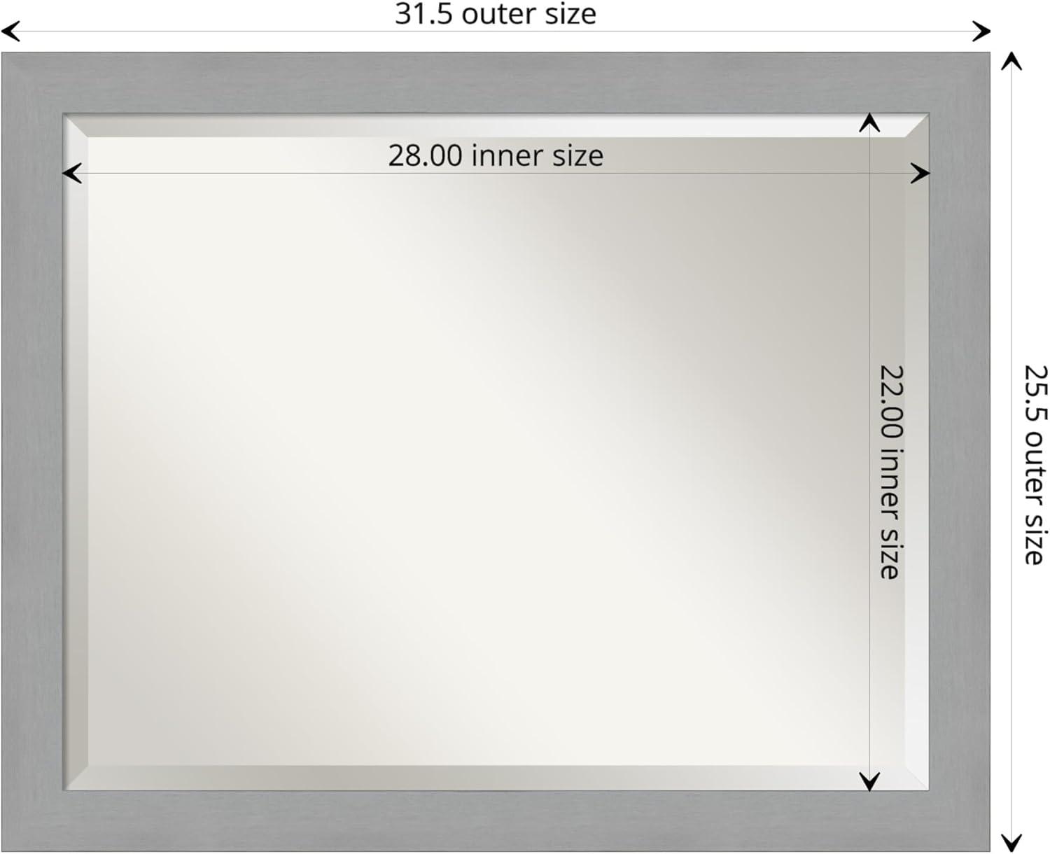 32" x 26" Brushed Nickel Framed Wall Mirror Silver - Amanti Art: Modern Beveled, No Assembly, Wall Mount