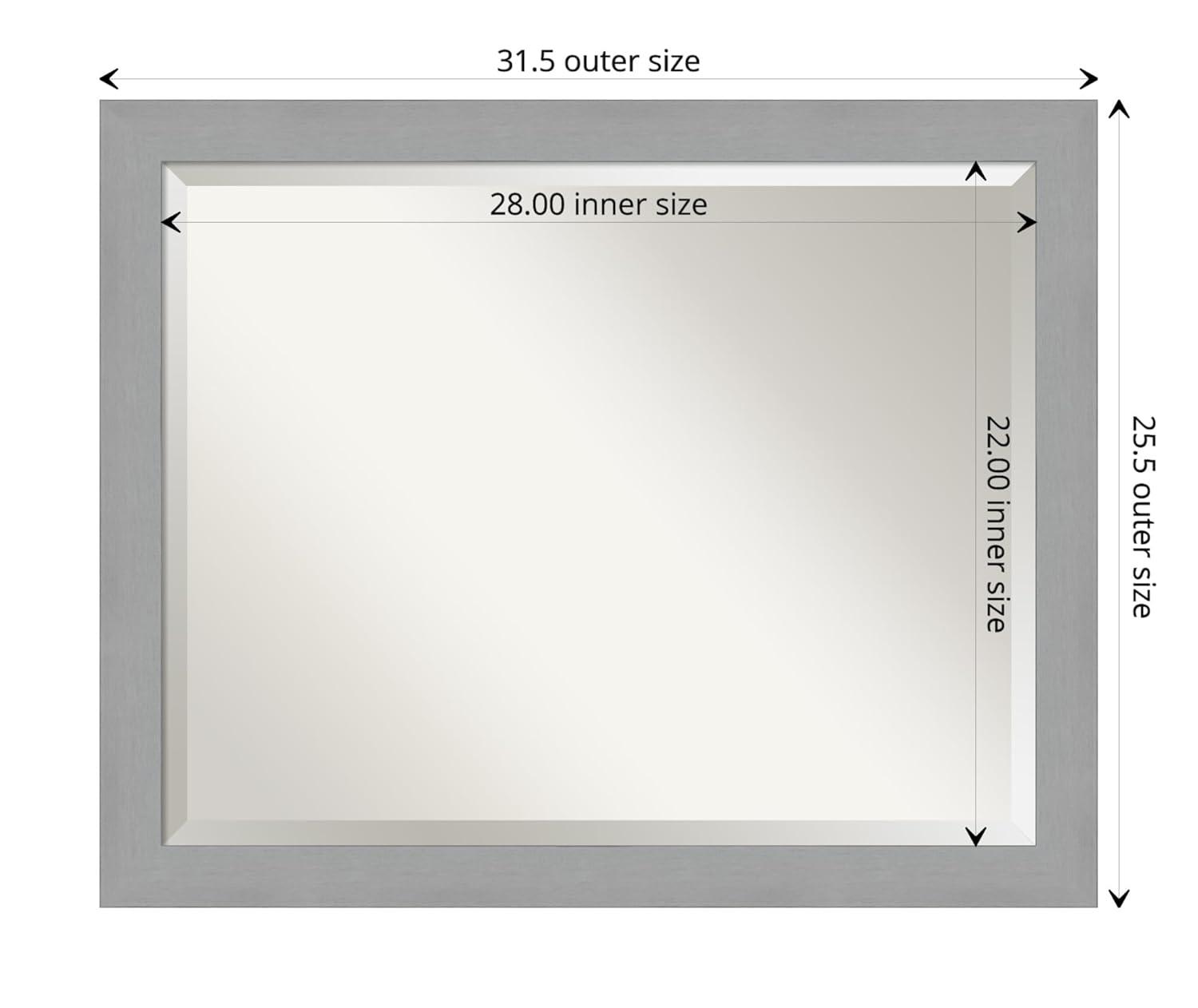32" x 26" Brushed Nickel Framed Wall Mirror Silver - Amanti Art: Modern Beveled, No Assembly, Wall Mount