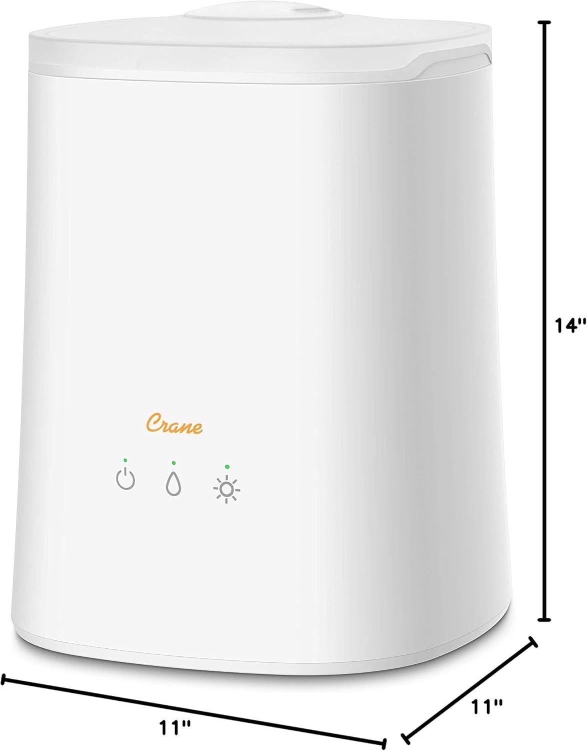 Crane USA 1.2 Gal. Cool Mist Ultrasonic Tabletop Humidifier 500 Sq. Ft., With Night Light, For Bedroom
