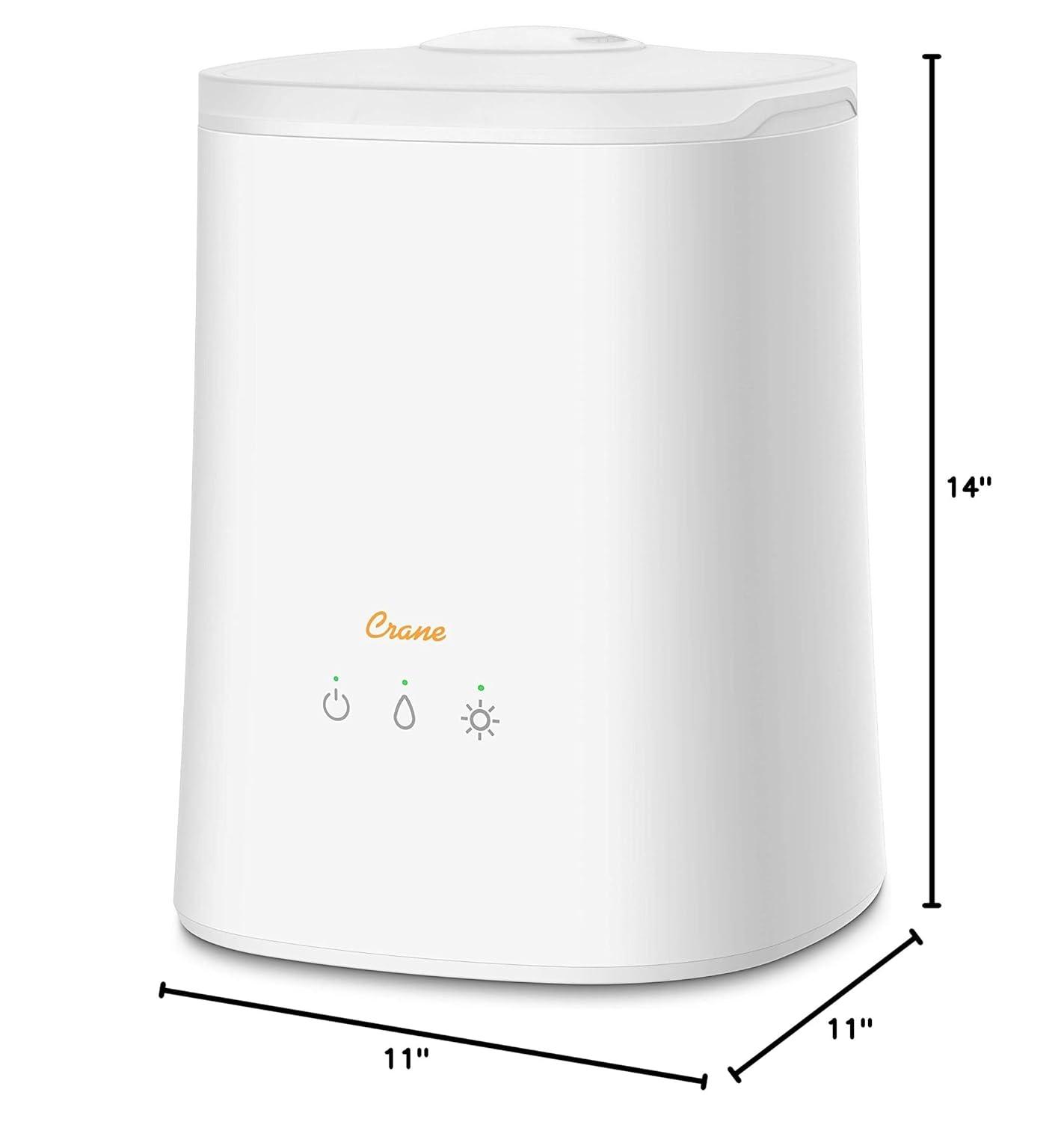 Crane USA 1.2 Gal. Cool Mist Ultrasonic Tabletop Humidifier 500 Sq. Ft., With Night Light, For Bedroom