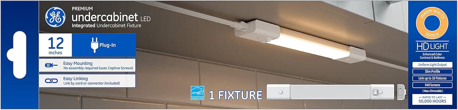 Slim 12" Warm White LED Undercabinet Light, Linkable and Plug-In