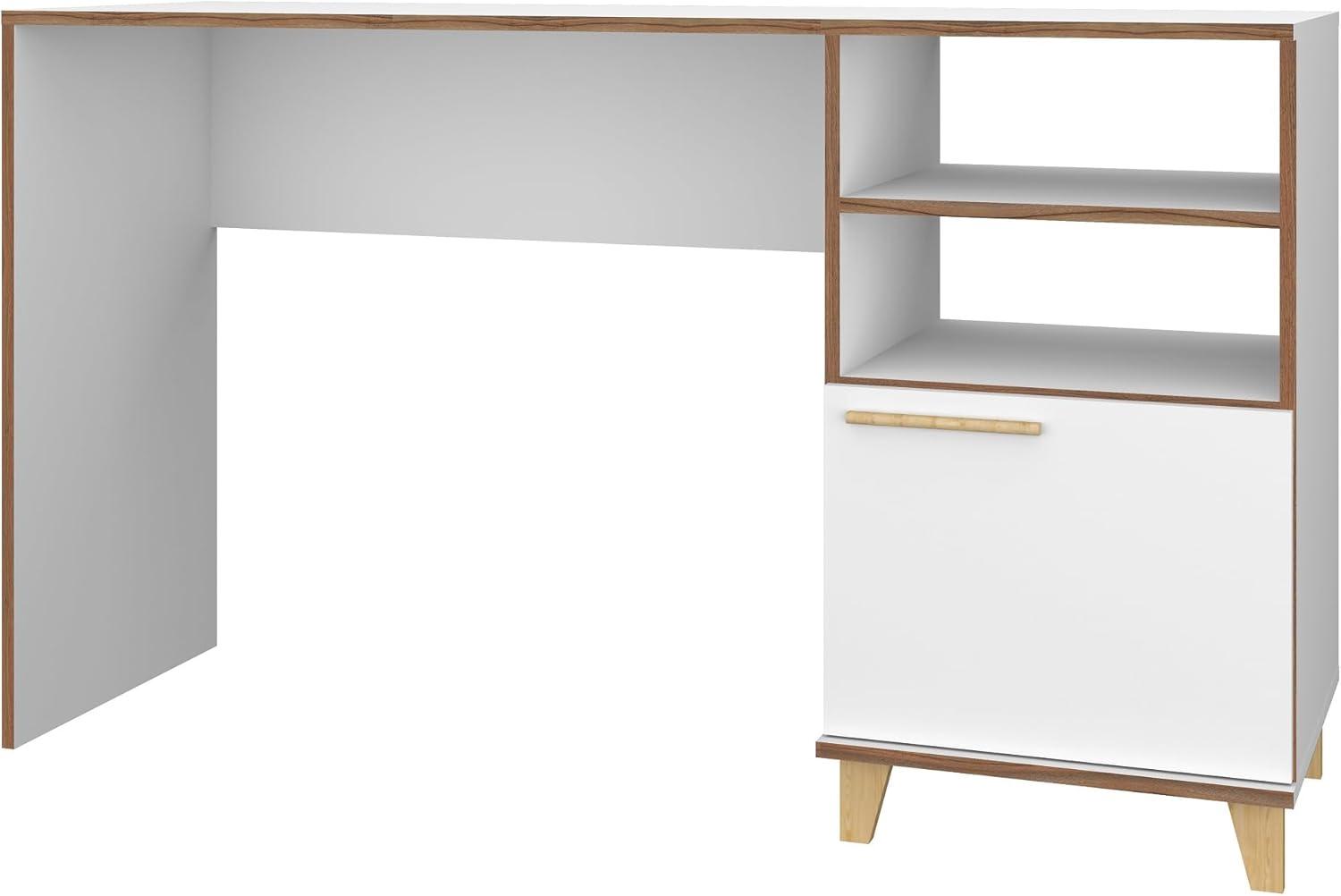 Manhattan Comfort Minetta 2 Shelf Mid Century Office Desk White: Modern Matte Finish, Enclosed Cabinet Storage