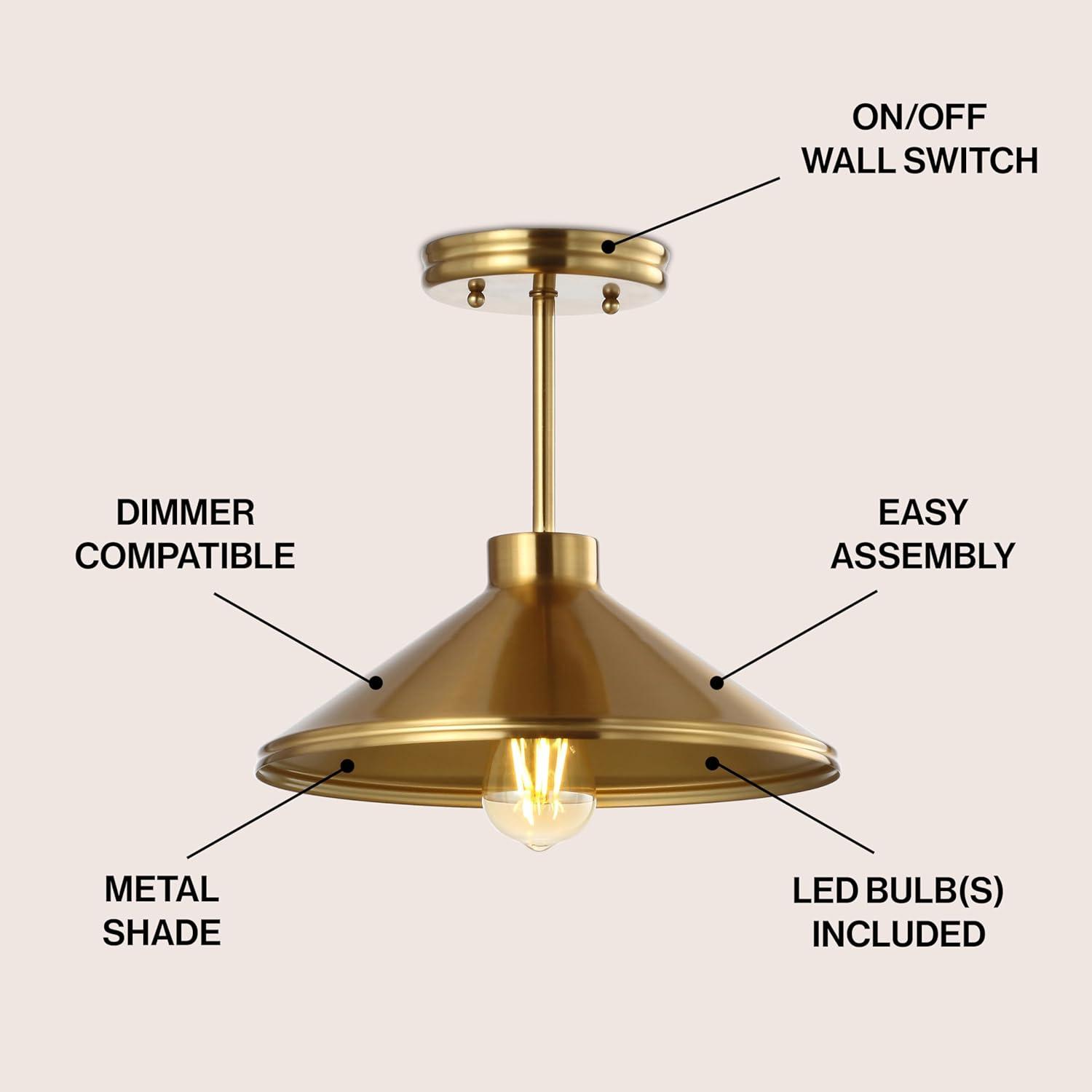 Cisco 11.75" Iron Modern Farmhouse LED Semi Flush Mount, Brass Gold