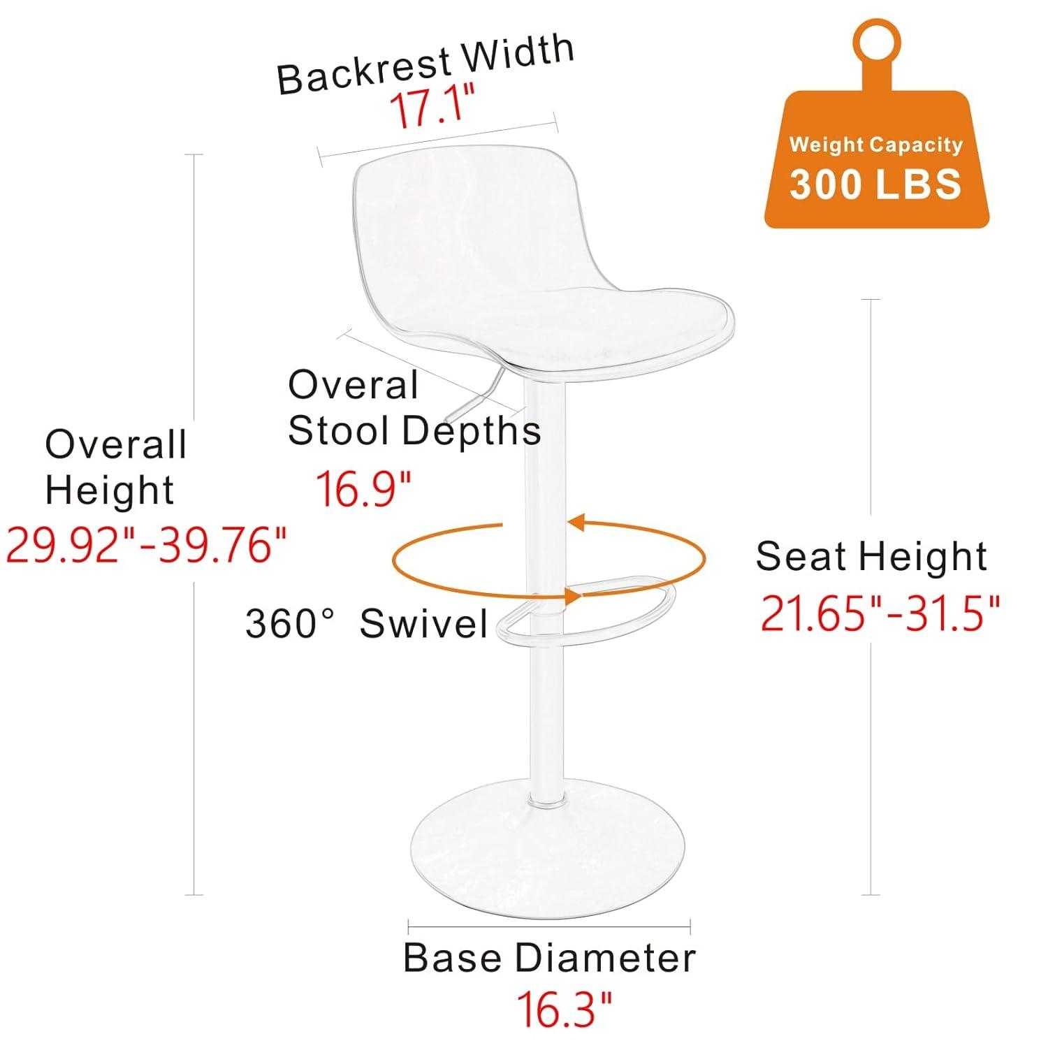 Adjustable Black Swivel Bar Stools with High Back and Soft Cushion