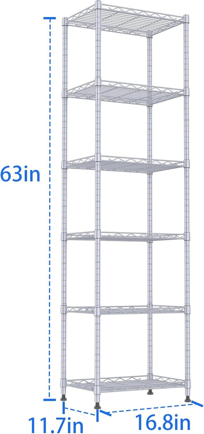 REGILLER 6 Wire Shelving Steel Storage Rack Adjustable Unit Shelves for Laundry Bathroom Kitchen Pantry Closet(Silver, 11.7" D x 16.8" W x 63" H)