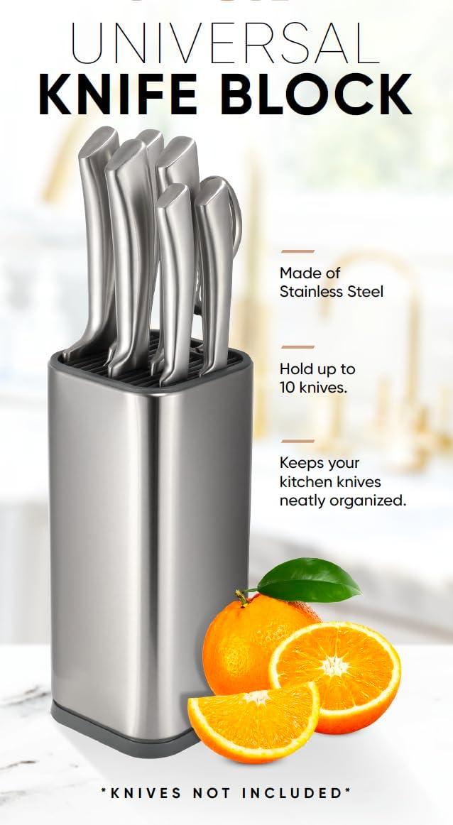 Dura Living® Universal Knife Block Holder with Scissor Slot, Stainless Steel Organizer