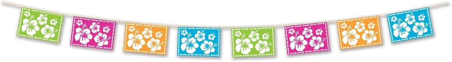 Multicolor Hibiscus Flower Plastic Pennant Banner, 12 Feet