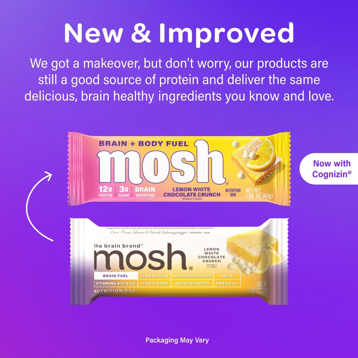 MOSH Variety Pack Protein Bars, 6pk, Keto Snack, Gluten-Free, No Added Sugar, 12g Whey Protein, Lion's Mane, B12 Vitamins, Supports Brain Health, Breakfast To-Go (Flavors may vary)