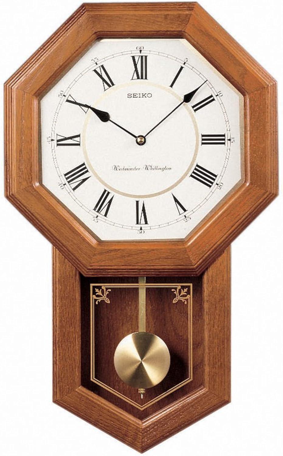 Seiko Brown Oak Schoolhouse Wall Clock, Traditional Analog Quartz QXH110BLH