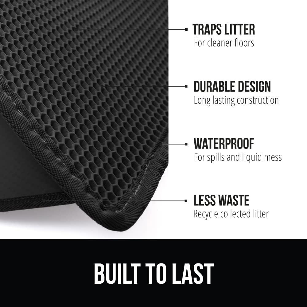 GORILLA GRIP Waterproof Cat Litter Mat, Easy to Clean Honeycomb Waste Trapping Mats, 24x15 Black