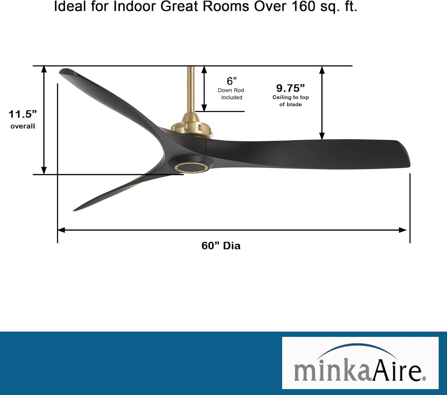 60" Minka Aire Modern Indoor Ceiling Fan with Remote Control Soft Brass Black for Living Room Kitchen Bedroom Family Dining House