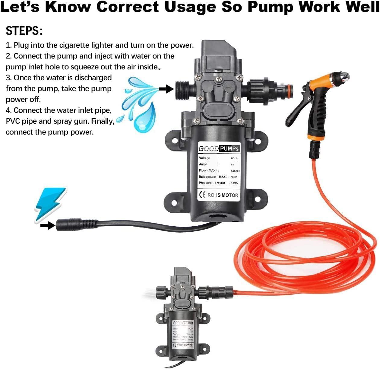Portable Intelligent Electric Pressure Washer Pump 100W 160 PSI 12V Portable Pressure Powerful Washing Kit with 21.3 Feet PVC Hose for Home, Car, Garden, Projects (100 W-Black Hose)