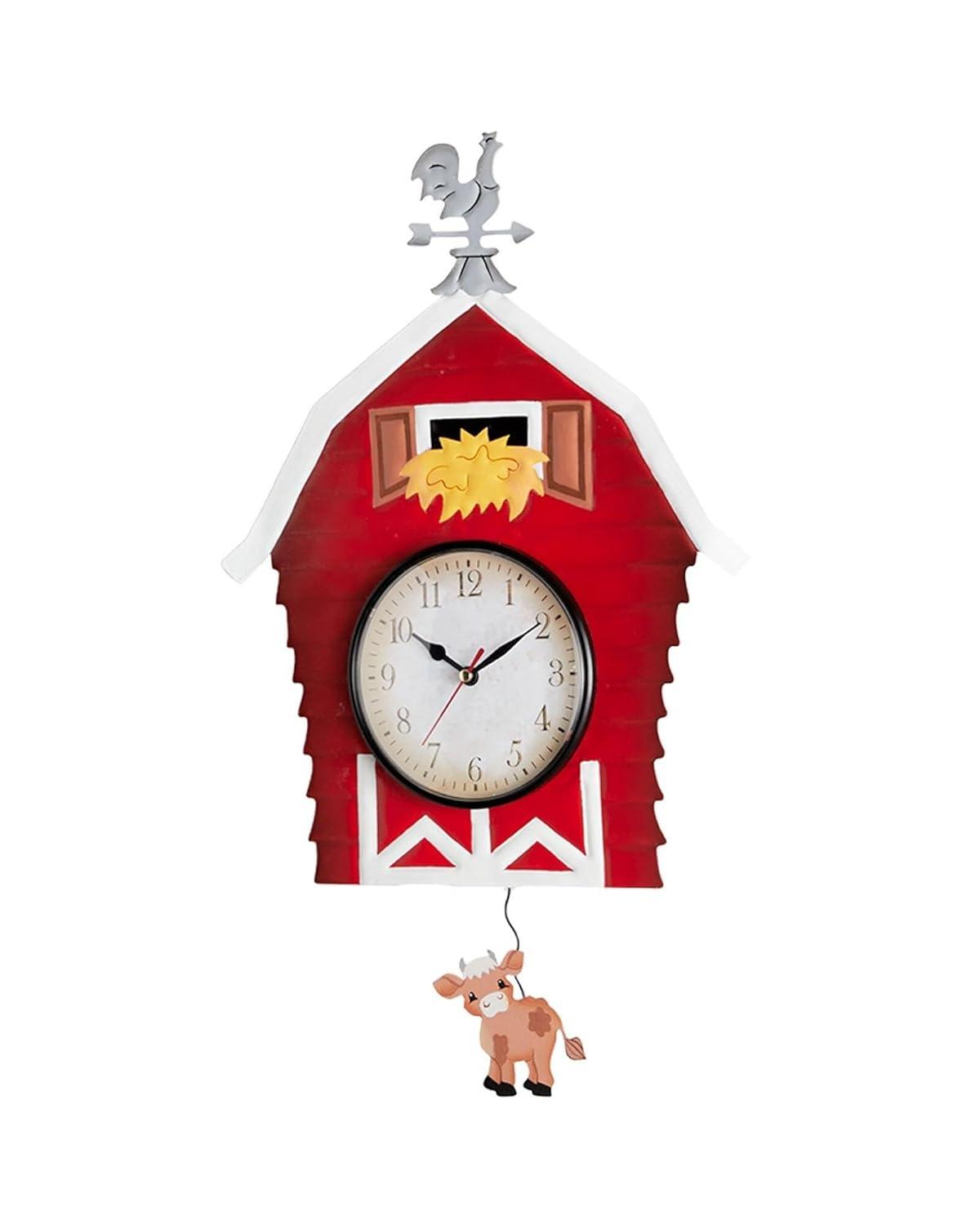 The Lakeside Collection Clock Pendulum Country Theme Cow Pig Barn Rooster - Barn