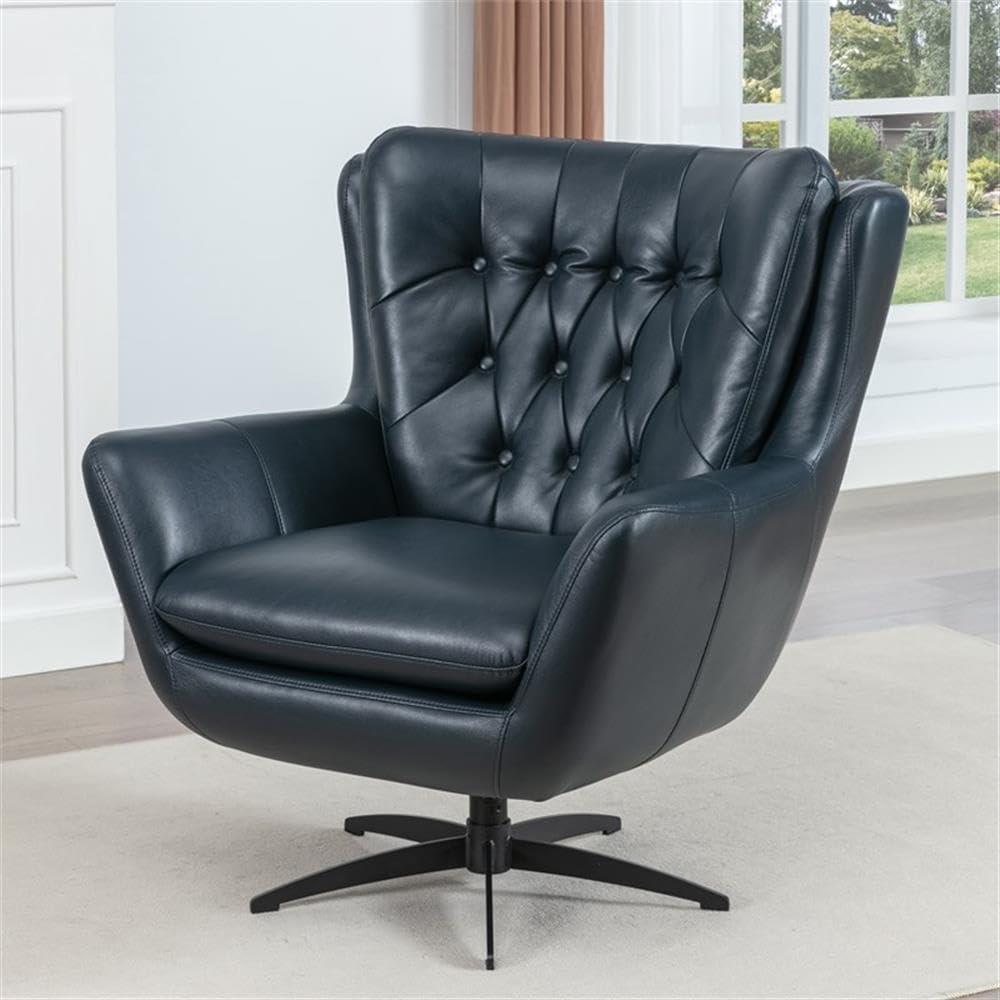 Comfort Pointe Clayton Midnight Blue Tufted Faux Leather Swivel Chair