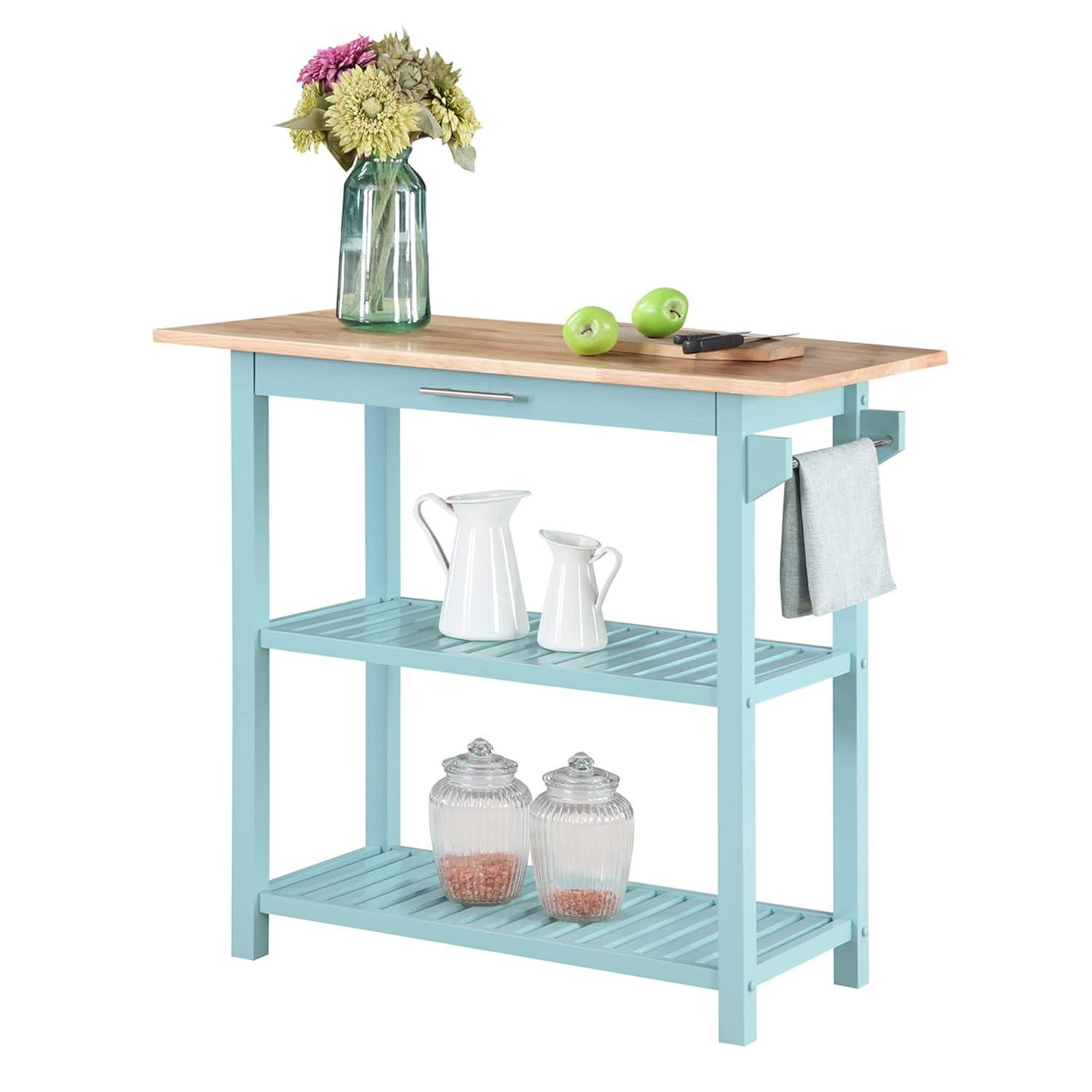 Convenience Concepts Kitchen Islands with Drawers, Rubberwood LVL Blue, 40 in