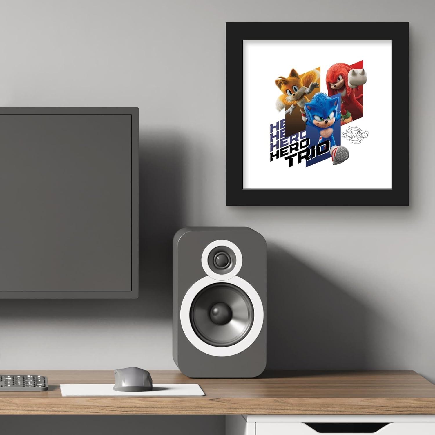 Gallery Pops Sonic the Hedgehog 3 - Hero Trio Wall Art, Black Framed Version, 12" x 12"