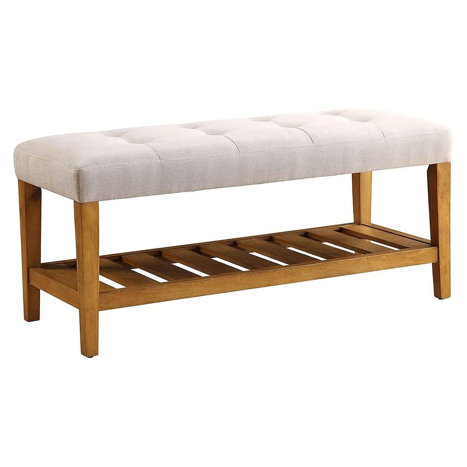 ACME 96680 Charla Wooden Frame Slatted Lower Shelf Bench, Light Gray and Oak