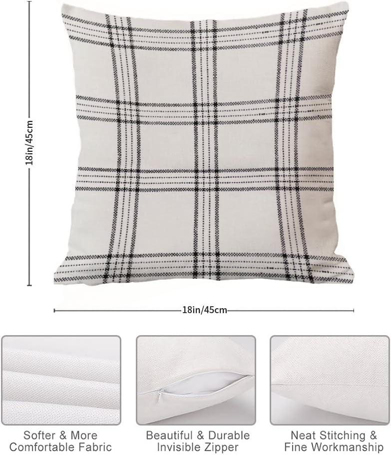 ArogGeld Plaid Pillow Cover in Natural and Black White - Farmhouse Designer Throw Cushion Cover - Rustic Pillowcase 18x18 Inch