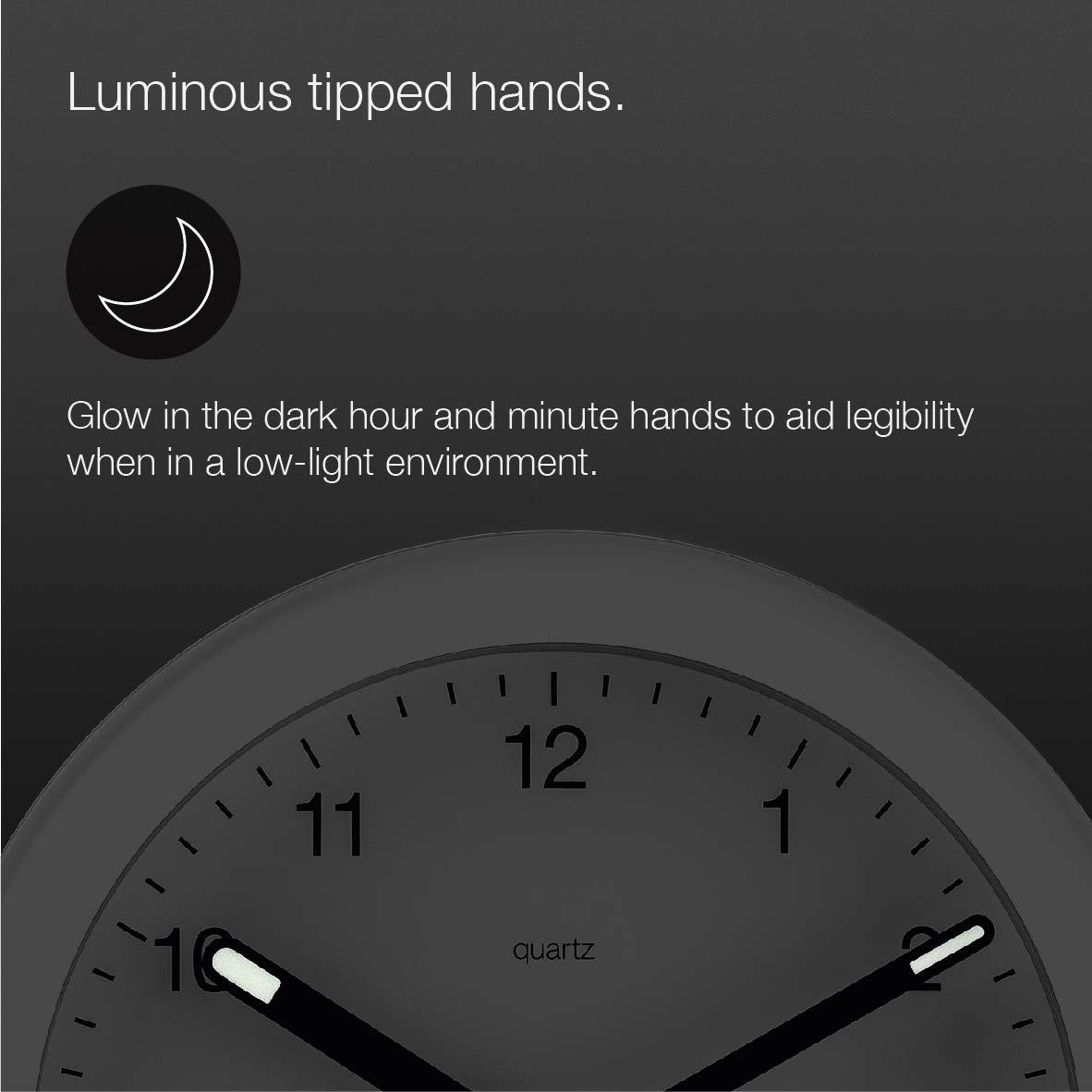 Braun Classic Analogue Alarm Clock with Snooze and Continuous Backlight, Quiet Quartz Movement, Crescendo Beep Alarm in White, model BC22W.