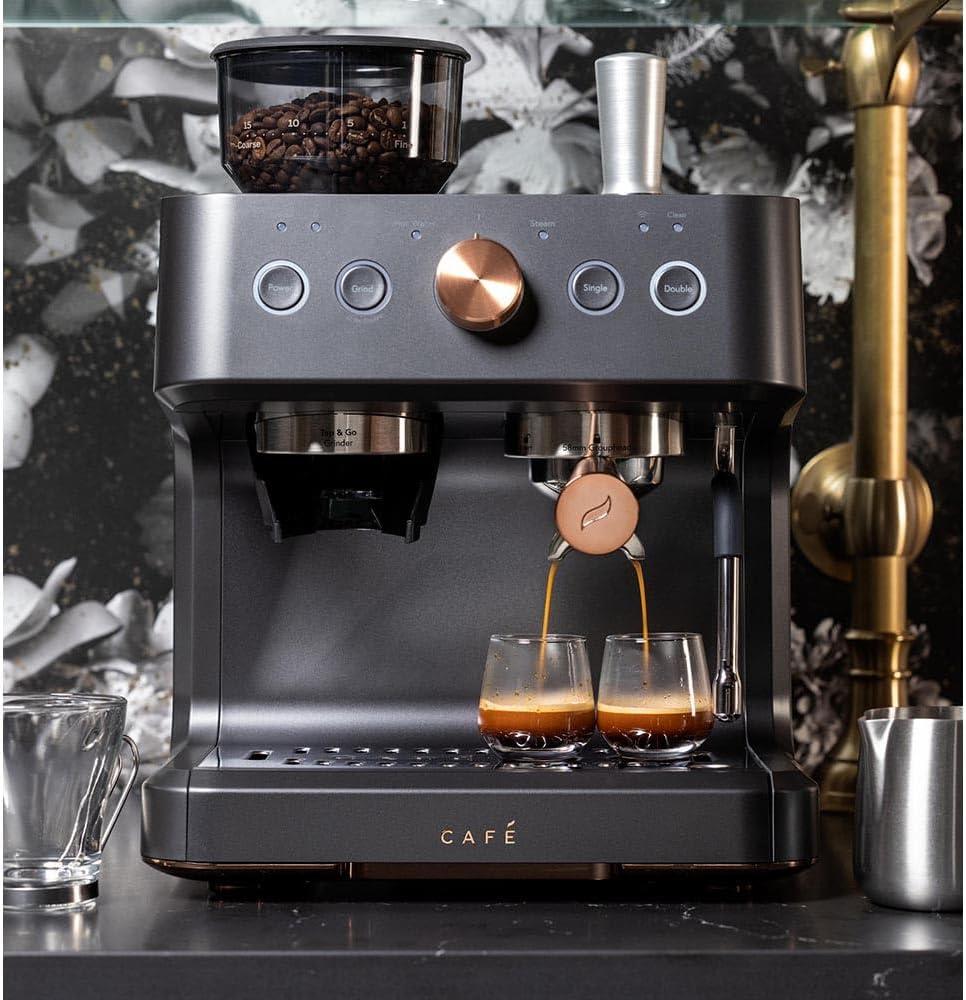 CAFE Bellissimo Semi-Automatic Espresso Machine + Frother Matte Black: GE Appliances, Espresso Maker with Grinder, 2.5L Capacity