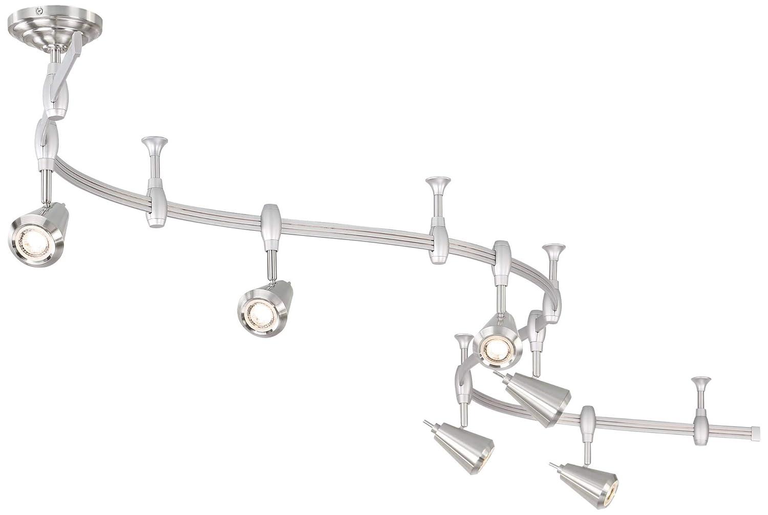 Pro Track Ali 6-Light Heads LED Ceiling Track Light Fixture Kit Dimmable Monorail Silver Brushed Nickel Finish Modern Kitchen Bathroom 108" Wide