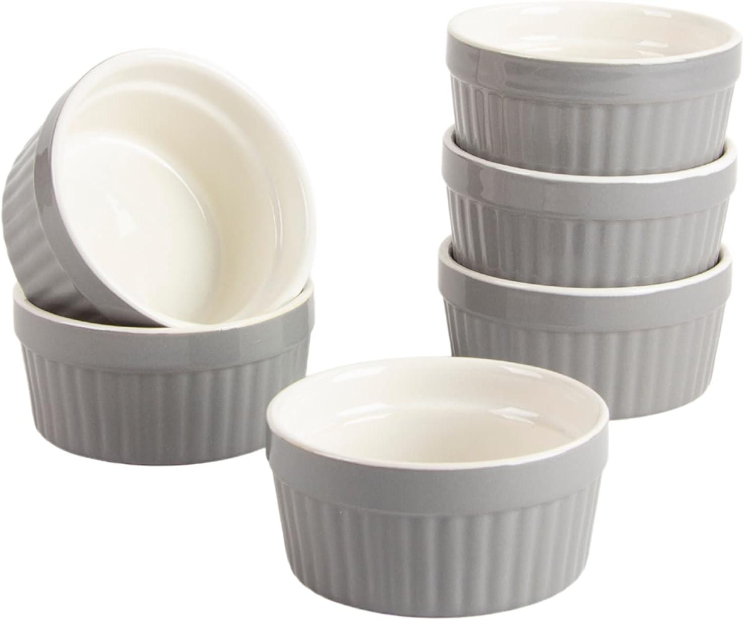 Gray and White Stoneware Ramekin Set of 6, 4 oz