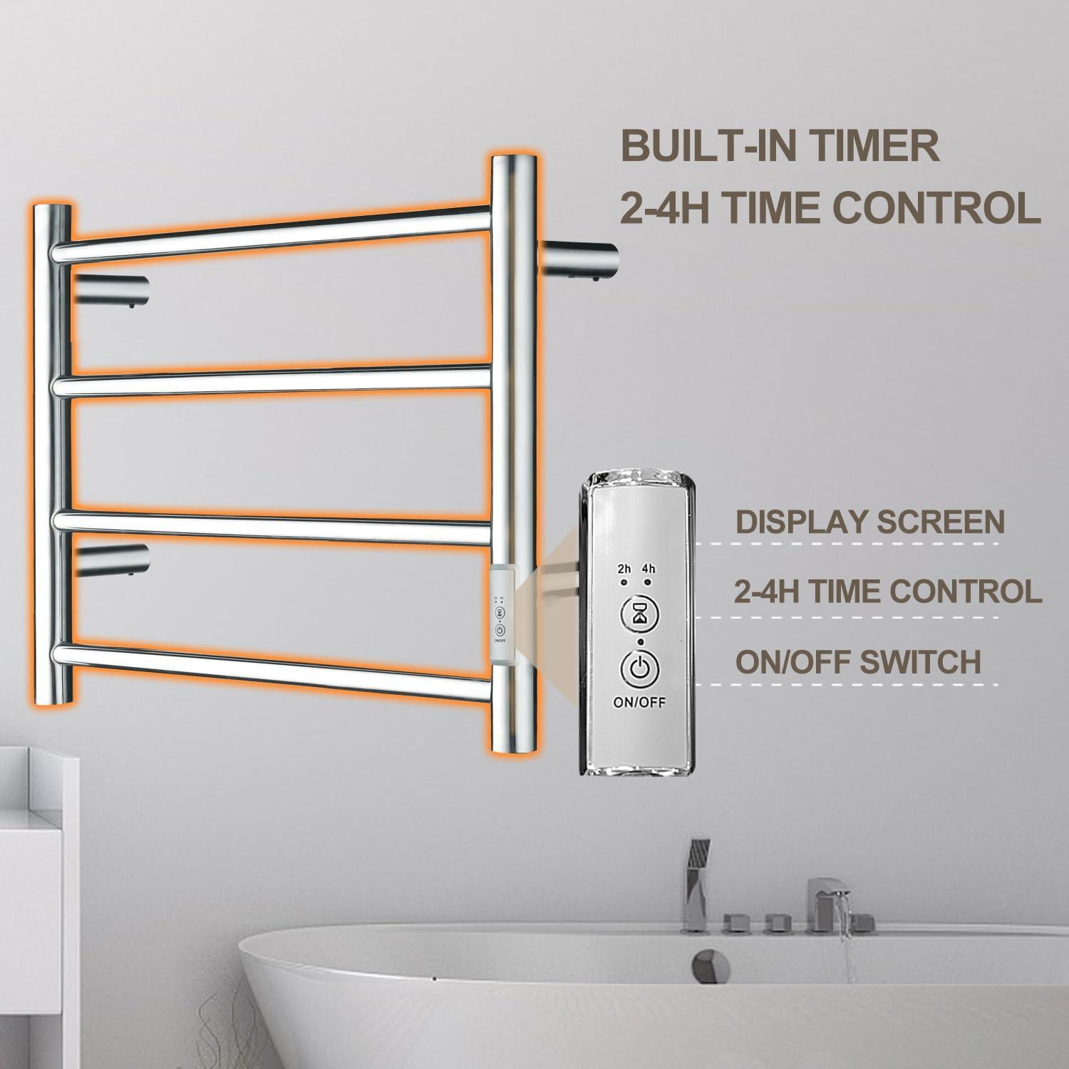 Stainless Steel Wall Mounted Heated Towel Rack with Timer