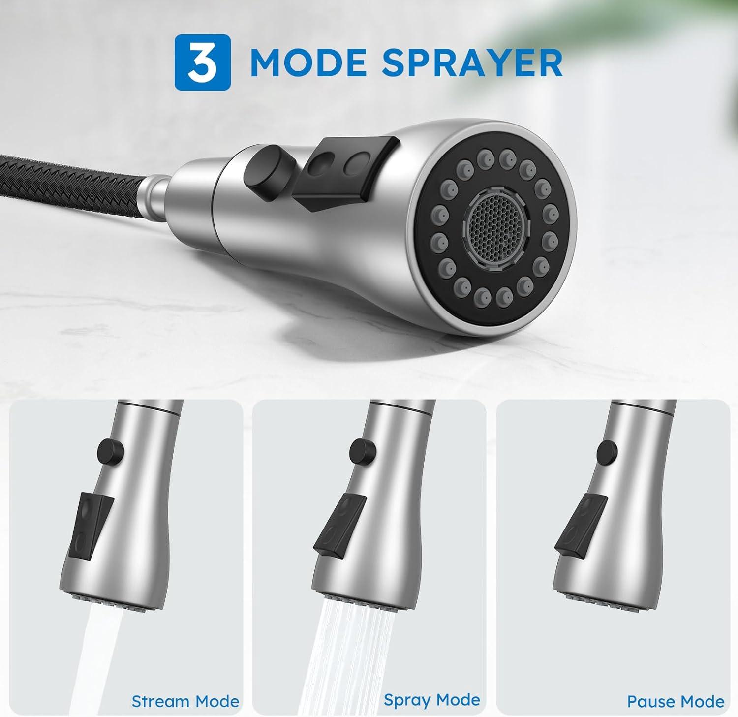 GAGALIFE Single Handle Pull Down Sprayer Kitchen Faucet High Arc Stainless Steel Faucet with 3-Function Sprayer JJL-CL-PT-SDP-C