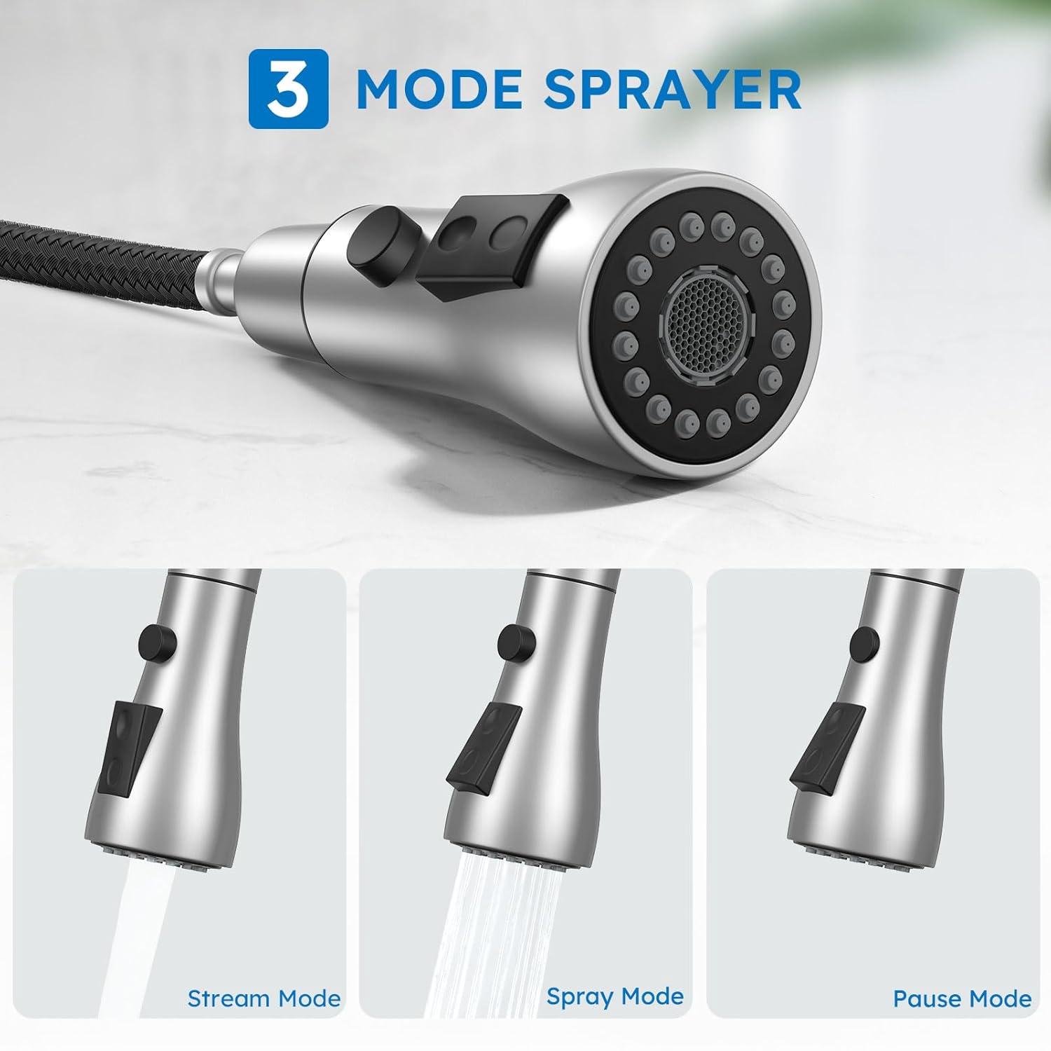 GAGALIFE Single Handle Pull Down Sprayer Kitchen Faucet High Arc Stainless Steel Faucet with 3-Function Sprayer JJL-CL-PT-SDP-C