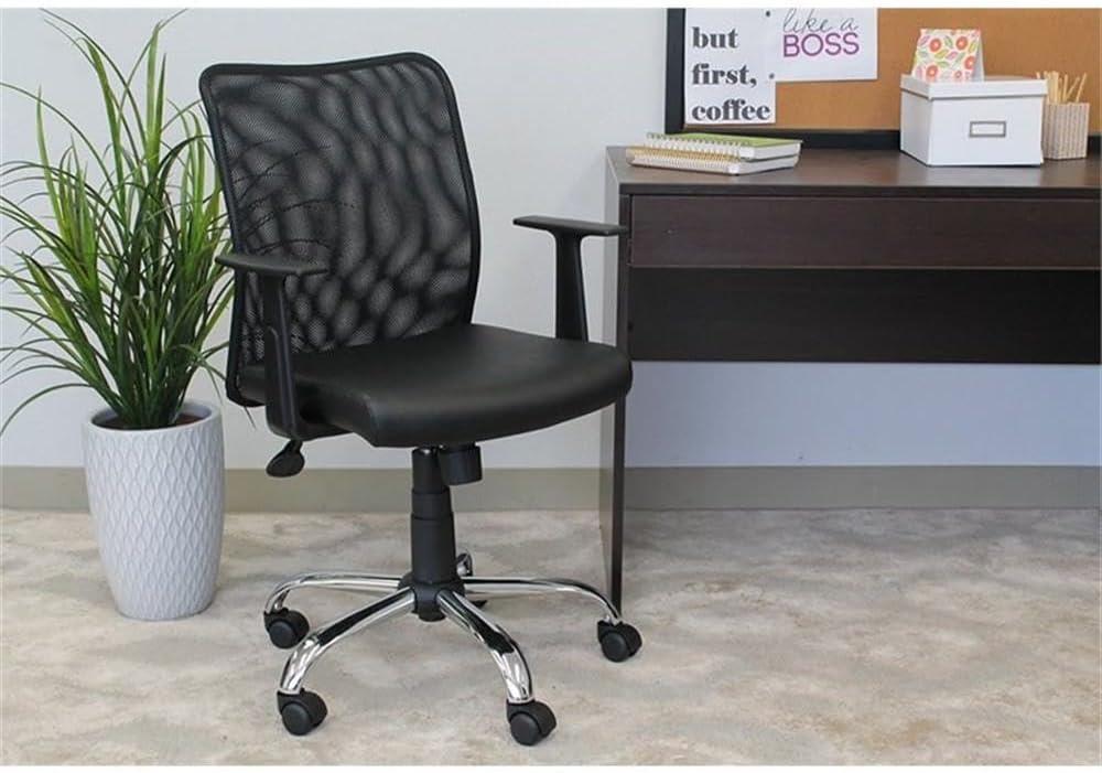 Fixed Arm Budget Mesh Task Chair Black - Boss Office Products: Chrome Base, Pneumatic Lift, Locking Tilt Control